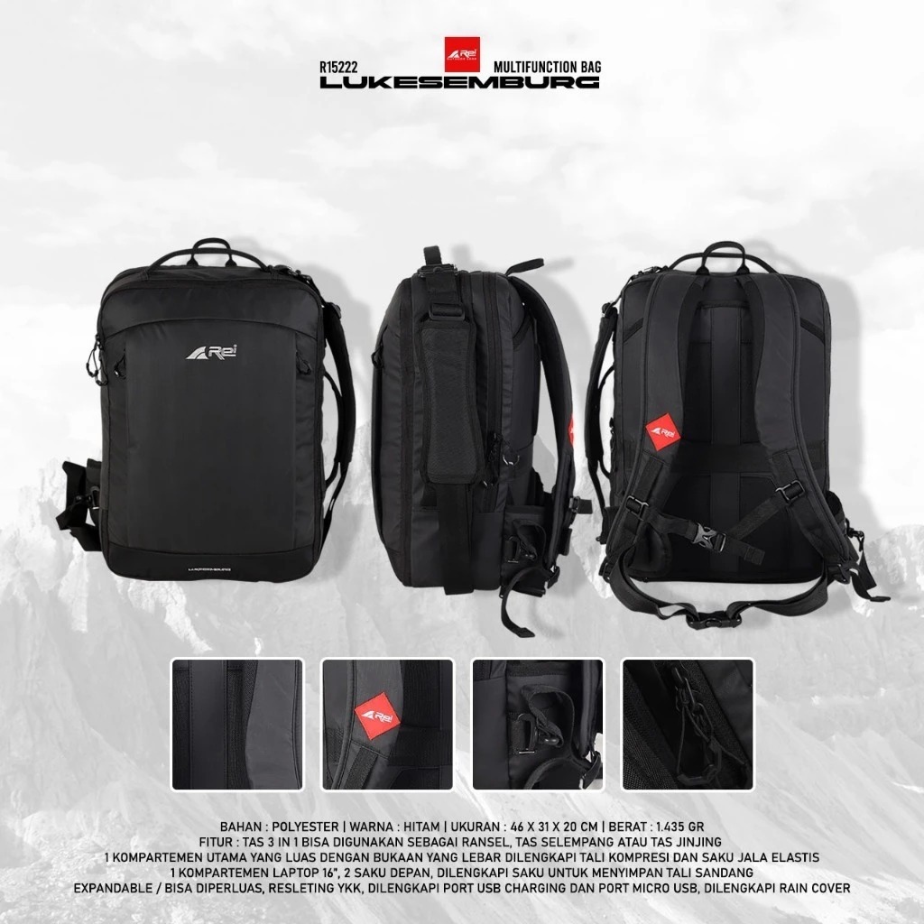 Tas Ransel Multifungsi Lukesemburg Hitam Arei Outdoorgear