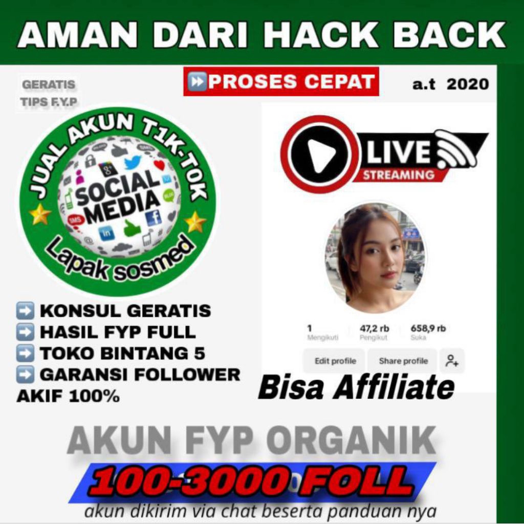Jual Akun Tiktok Garansi Anti Hack Hasil FYP Murah Bisa Live Dan keranjang Kuning