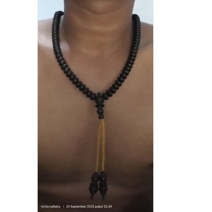 kalung tasbih kayu hitam 10mm model pipih 99 butir