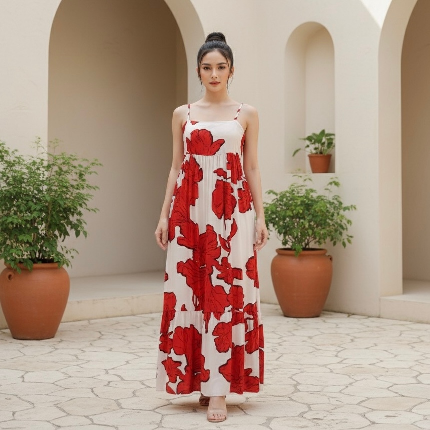 Rayna Dress Rayon Motif Panjang Wanita Daster Tanpa Lengan - Devaira