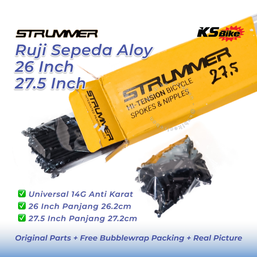 Ruji Velg Strummer Sepeda 26 27.5 Inch 262mm 272mm Jari Jari Stainless Steel Alloy Hitam MTB Fixie –