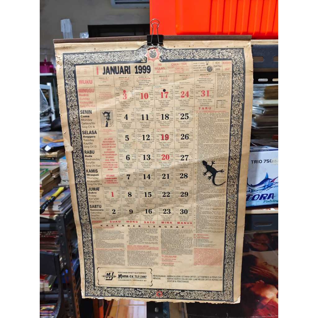 KOLEKSI LANGKA KALENDER JADUL KALENDER TAHUN 1999 WETON LENGKAP BALI