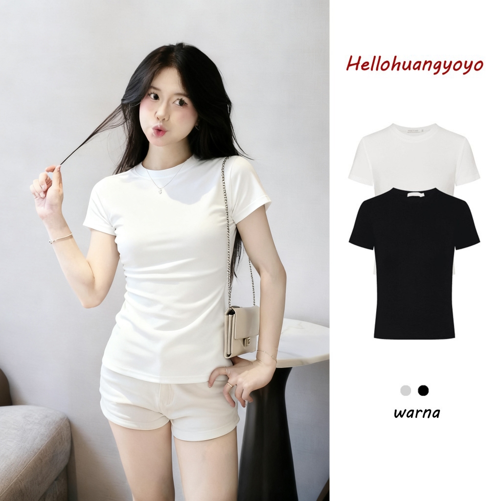 Hellohuangyoyo Kaos Basic Wanita Katun Polyester HULM