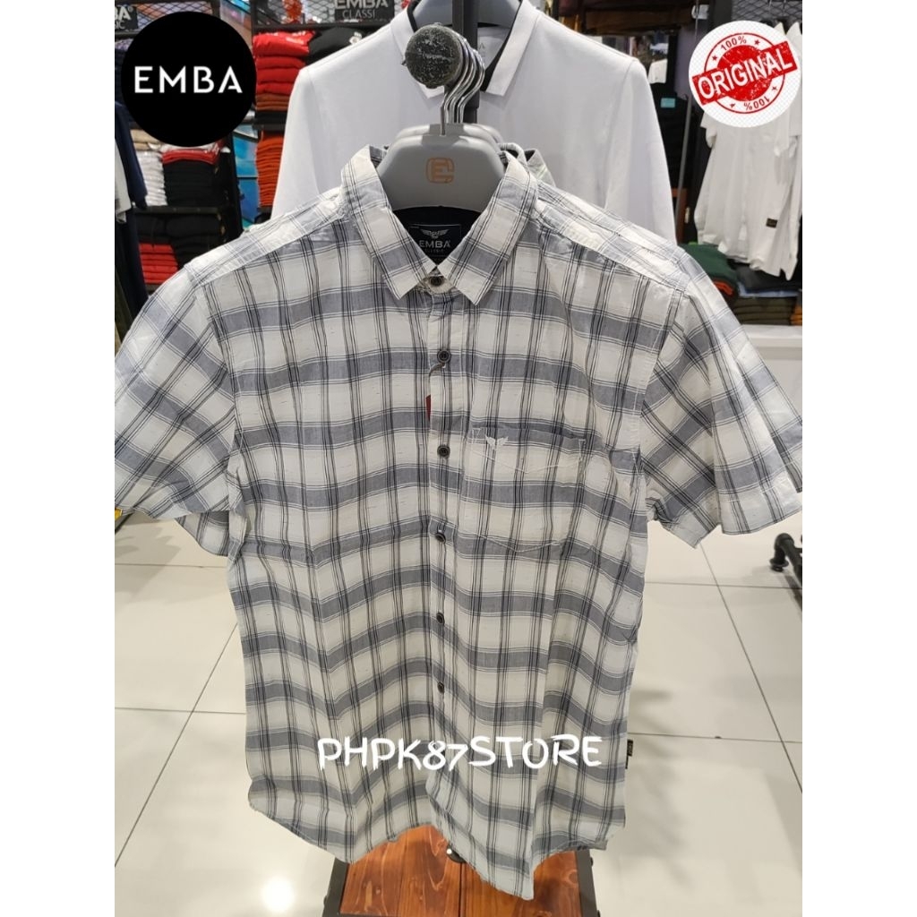 Kemeja pendek pria kotak-kotak,garis Emba classic original