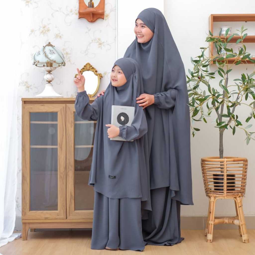 Malano Style - Baju Gamis Syar'i Couple Ibu dan Anak Khimar Anti-Uv