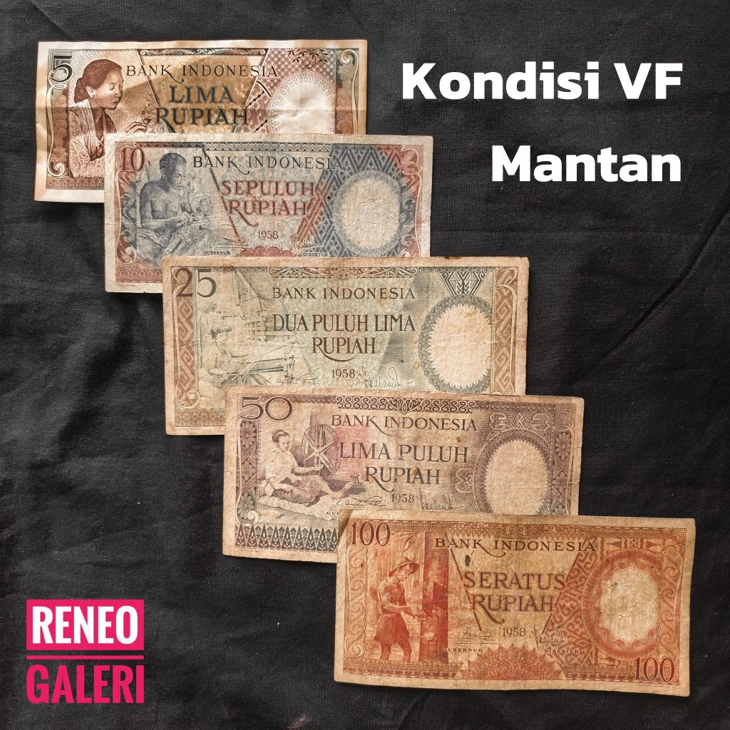 Paket 5 Lembar VF Khusus tahun 1958 Seri Pekerja Tangan asli original Uang kertas kuno duit lama 5 1