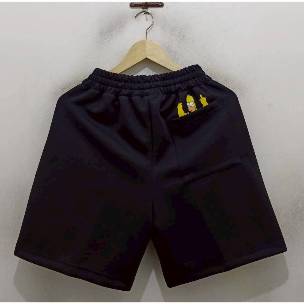 CELANA PENDEK SHORT PANTS SWEATPANTS THE SIMPSON DOUBLE HAND SIGN POCKET BACK BLACK