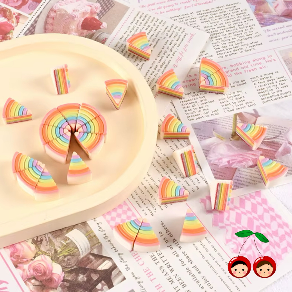 Miniatur Slice Kue Tart Pelangi - Miniature Rainbow Slice Cake untuk Hiasan Rumah Boneka