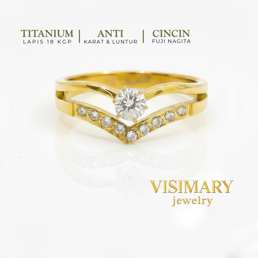 C115 Cincin Titanium Premium Wanita Lapis Emas 18 KGP