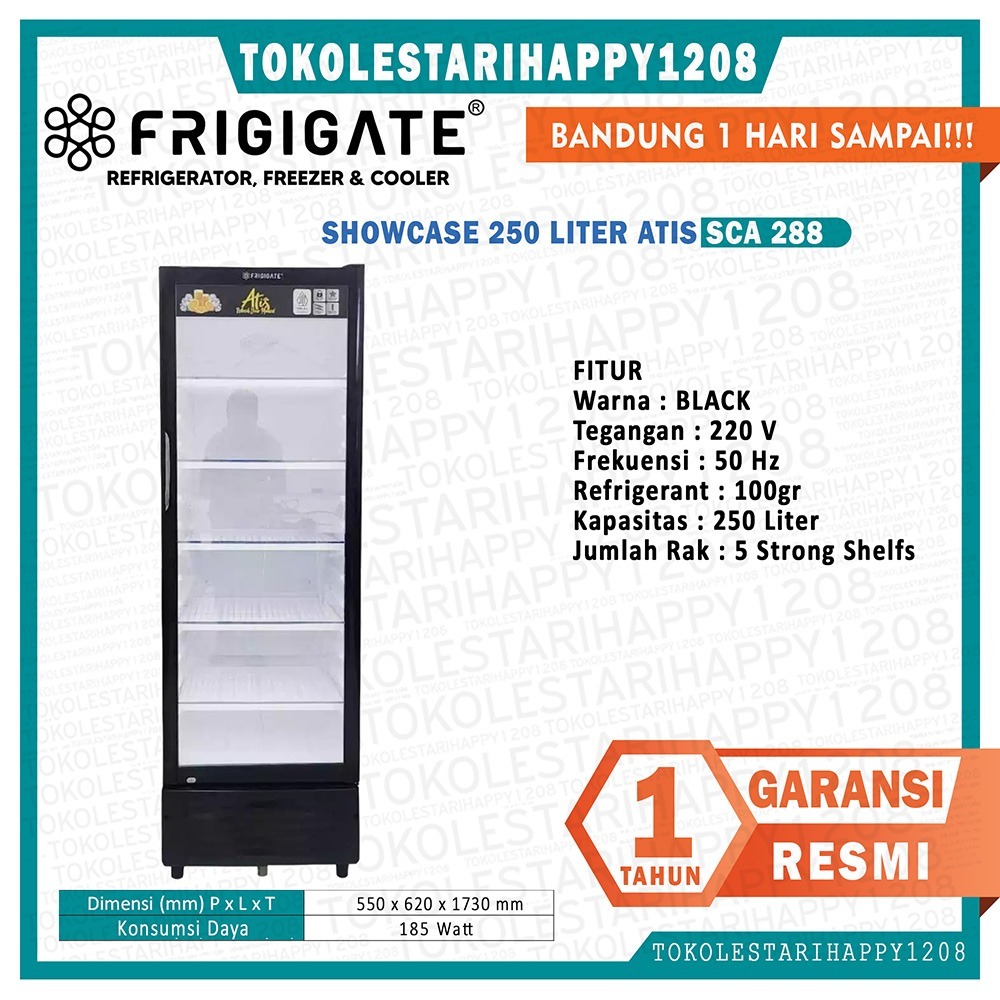 Showcase Lemari Pendingin Minuman FRIGIGATE ATIS 288 5 Rak Besar Hemat Listrik & Kaca Bening garansi