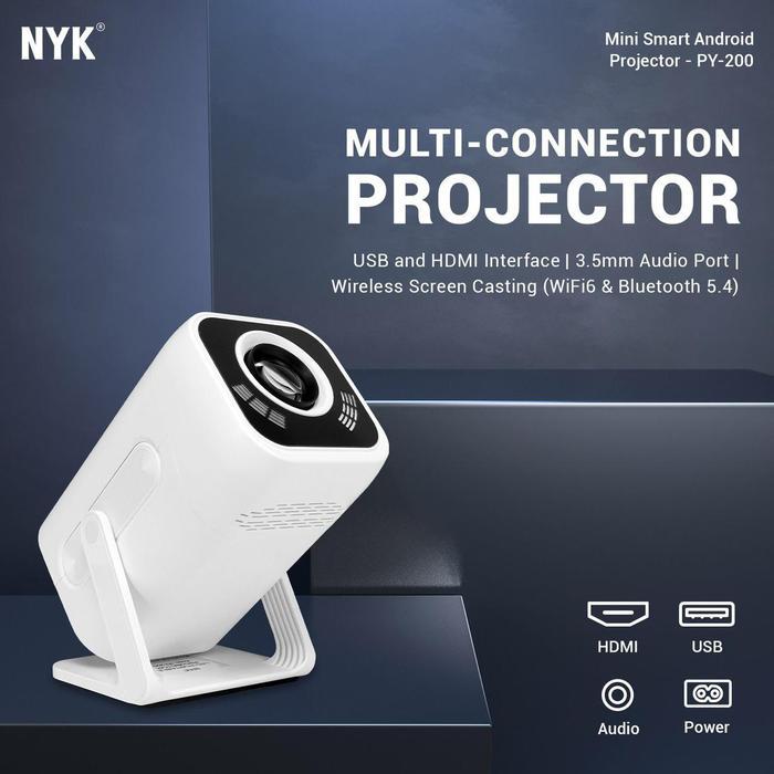 NYK PY-200 LCD/ LED Portable Projector-Mini Proyektor Android 13 Bluetooth 5.4