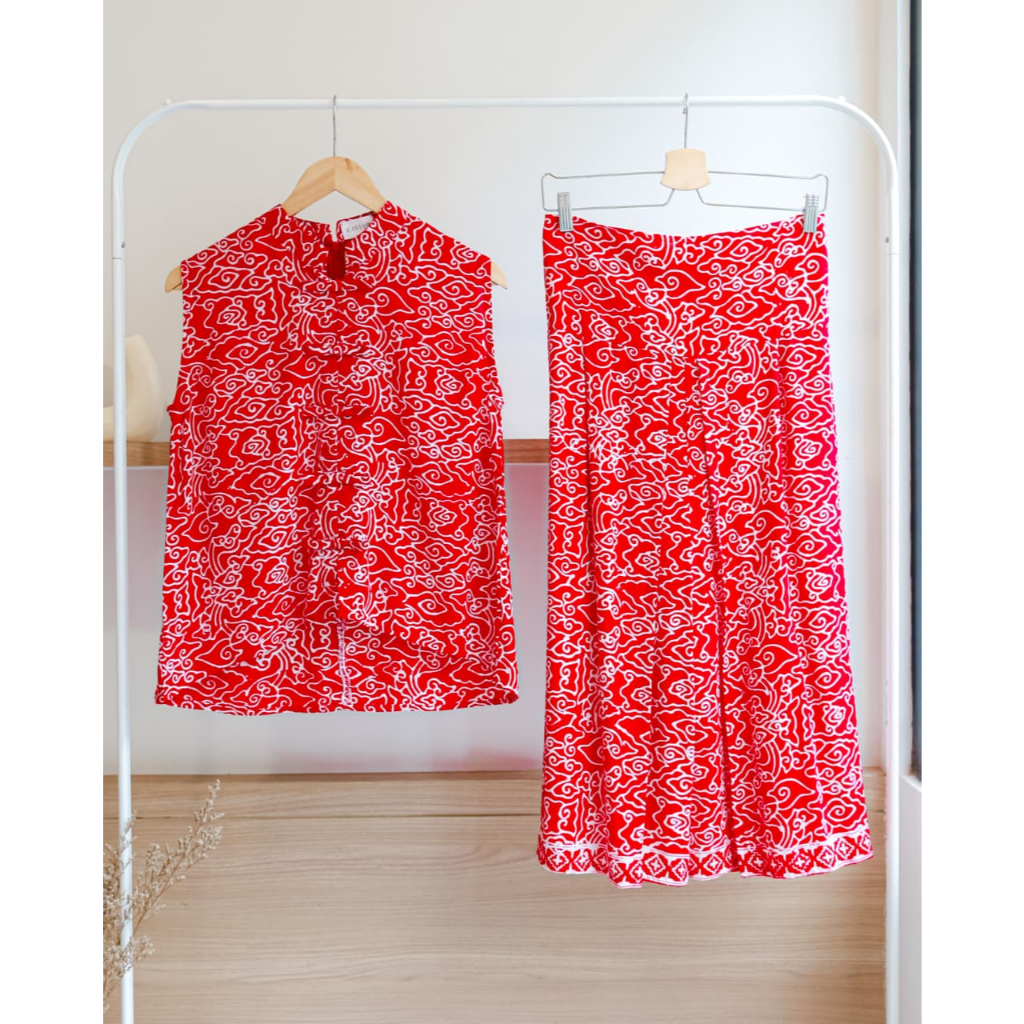 SET QIPAO ONE SET QIPAO BATIK ATASAN TANPA LENGAN BATIK LOLITA TOP SETELAN BATIK ATASAN PITA SLEEVEL