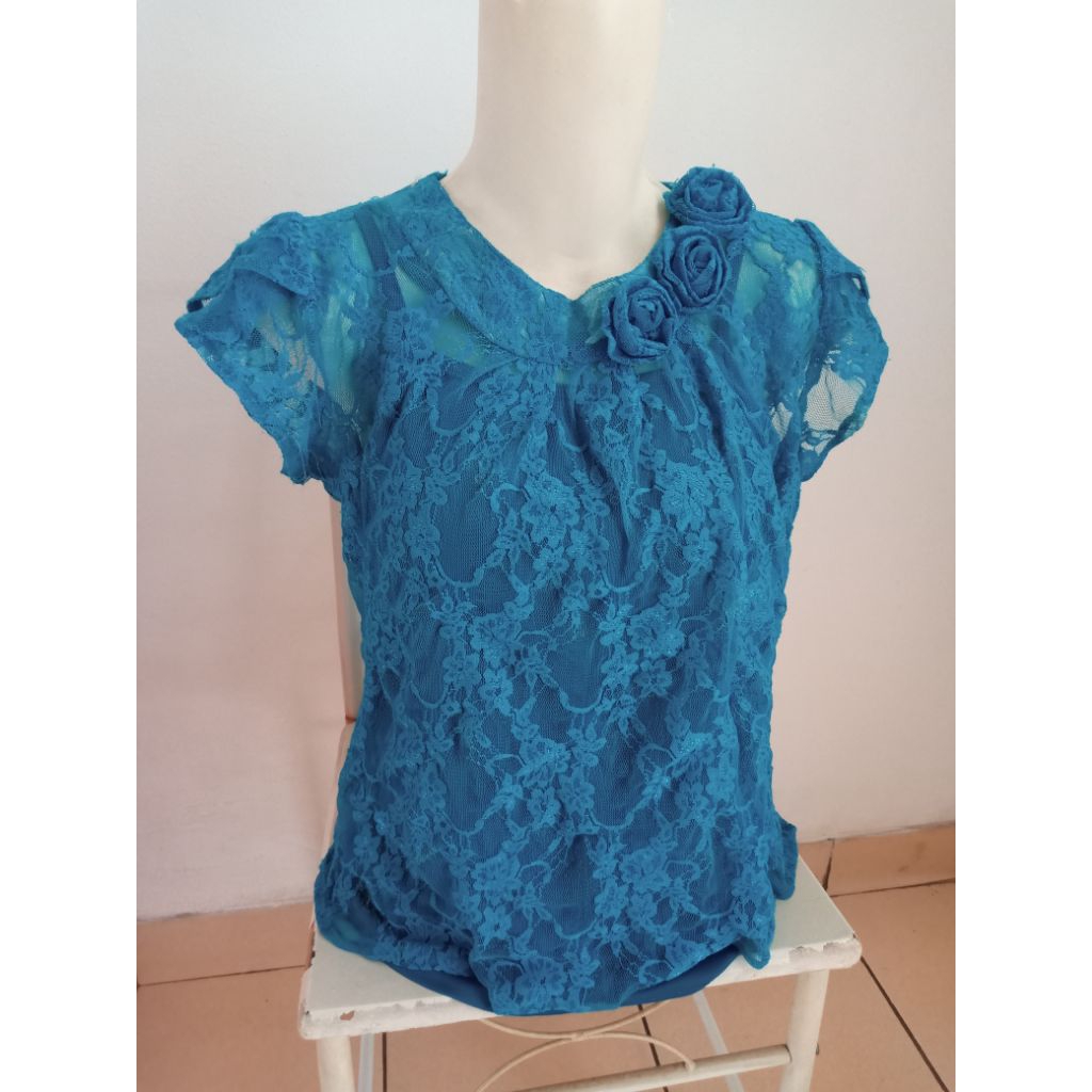 TOSCA LACE TOP/hijau toska brukat/atasan brukat hijau toska/top lace blue tosca/brukat biru tosca/at