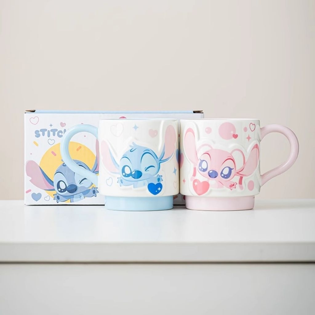 Gelas Mug Couple Disney Stitch Angel Lilostitch Blue Pink