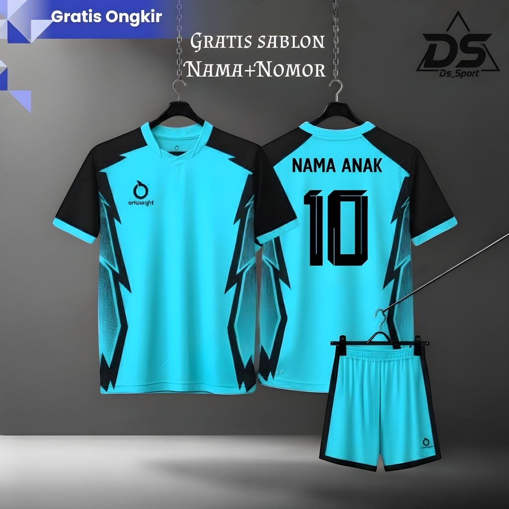 Ortuseight-Setelan Baju Bola Anak Unisex Usia 5-14 Thn Custom Nama+Nomor, Jersey Futsal Anak Dry-Fit