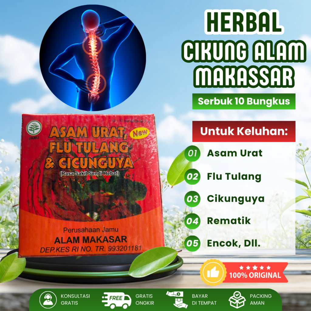 Jamu Herbal ALAM MAKASSAR Serbuk Untuk Membantu Meredakan Asam Urat, Rematik, Flu Tulang, dan Nyeri 
