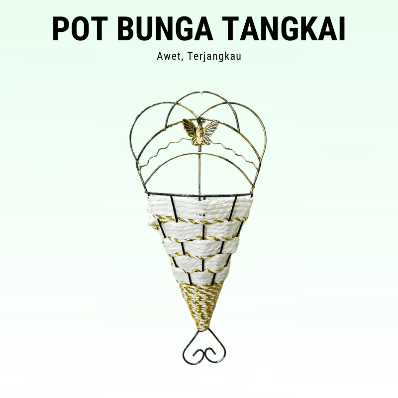 Pot Gantung Besi Dekorasi Daun Juntai Vas Tempel Rotan Hiasan Pajangan Dinding Kamar PBP57-E