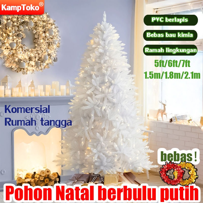 【Garansi 5tahun】Christmas Tree Pohon Natal Putih PVC 150-210cm Pohon Natal Pohon Natal Jarum Tinggi 