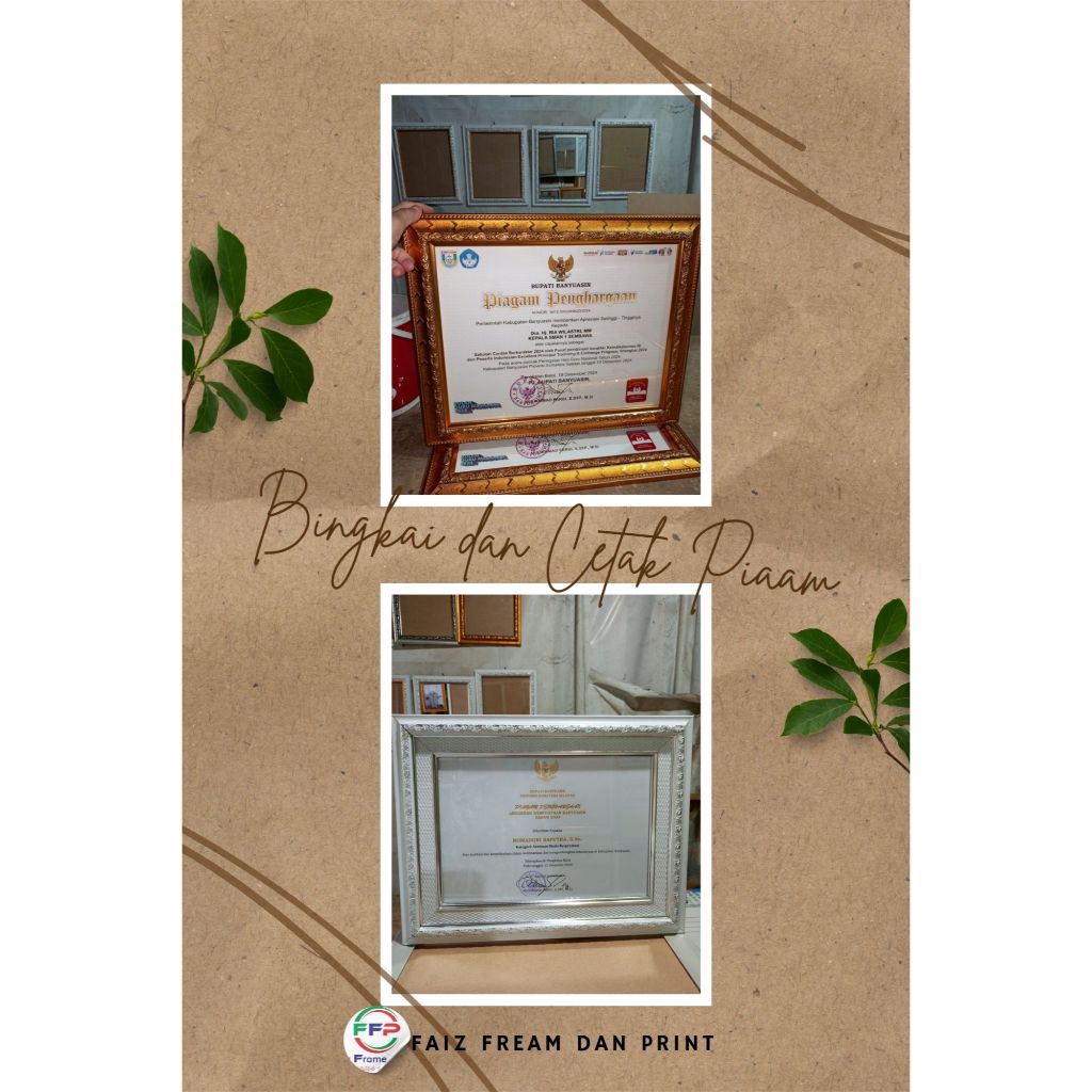 Bingkai Piagam Elegan A4 21x29 7cm  Siap Gantung untuk Sertifikat Ijazah Penghargaan Foto Dokumen Pe