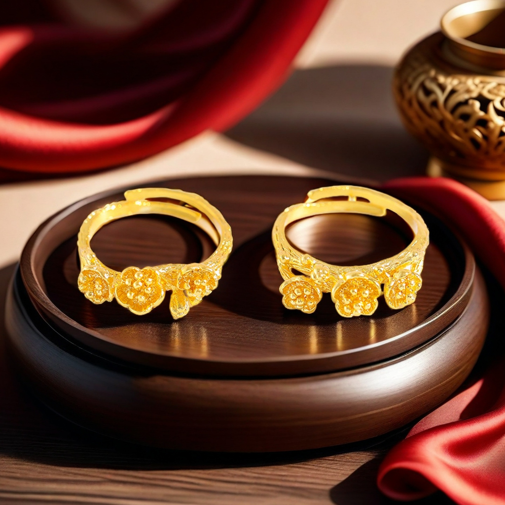 C074 - 7Hari UJI COBA  tidar pudak, kotak gratis Cincin kerawang berongga lucu pasir Vietnam warna t