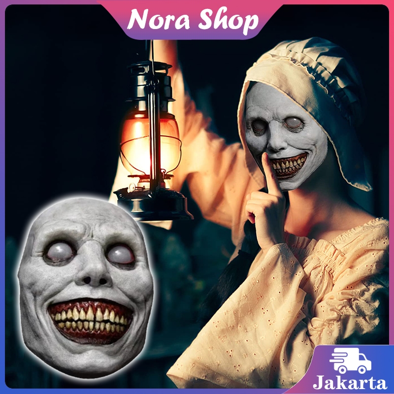 Topeng Rumah Hantu Pesta Lelucon / Cos Topeng Eksorsis Senyum / Topeng Eksorsis Mata Putih