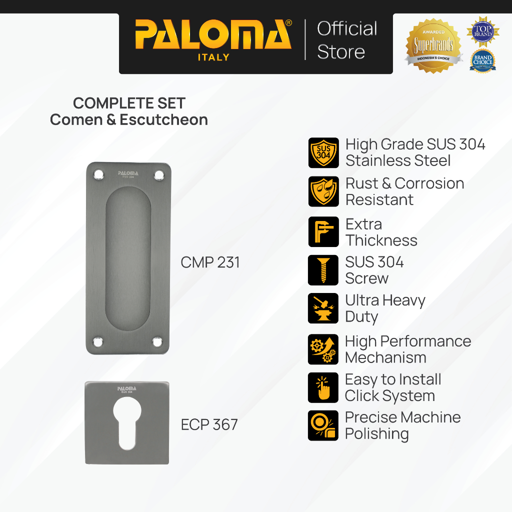 PALOMA Gagang Pintu Door Handle Sliding Comen Flush Tanam Geser Paket Ring Kunci Silinder Pintu Escu
