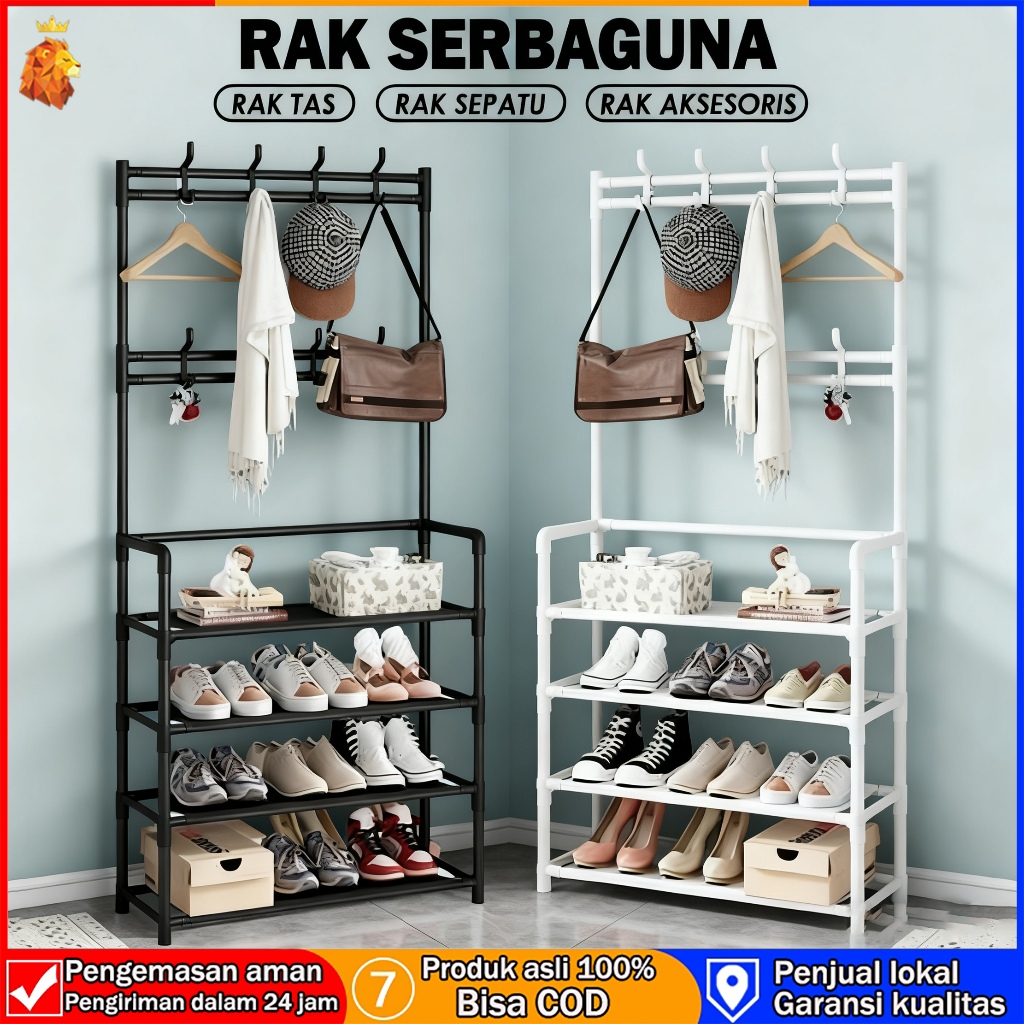 Rak Gantungan Serbaguna 5 Tingkat Anti Karat untuk Baju Sepatu Tas dan Topi Organizer Lemari Portabl