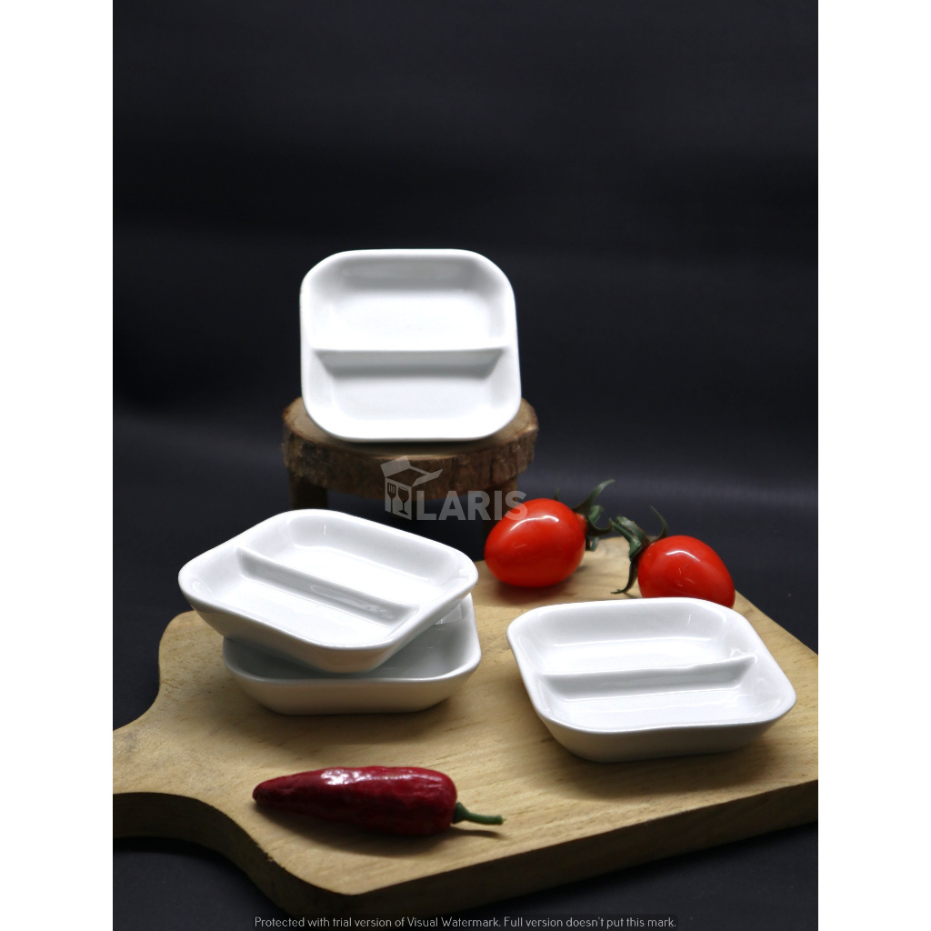 Midas Piring Sambal Keramik Sekat 2 / Sauce Dish Persegi Keramik