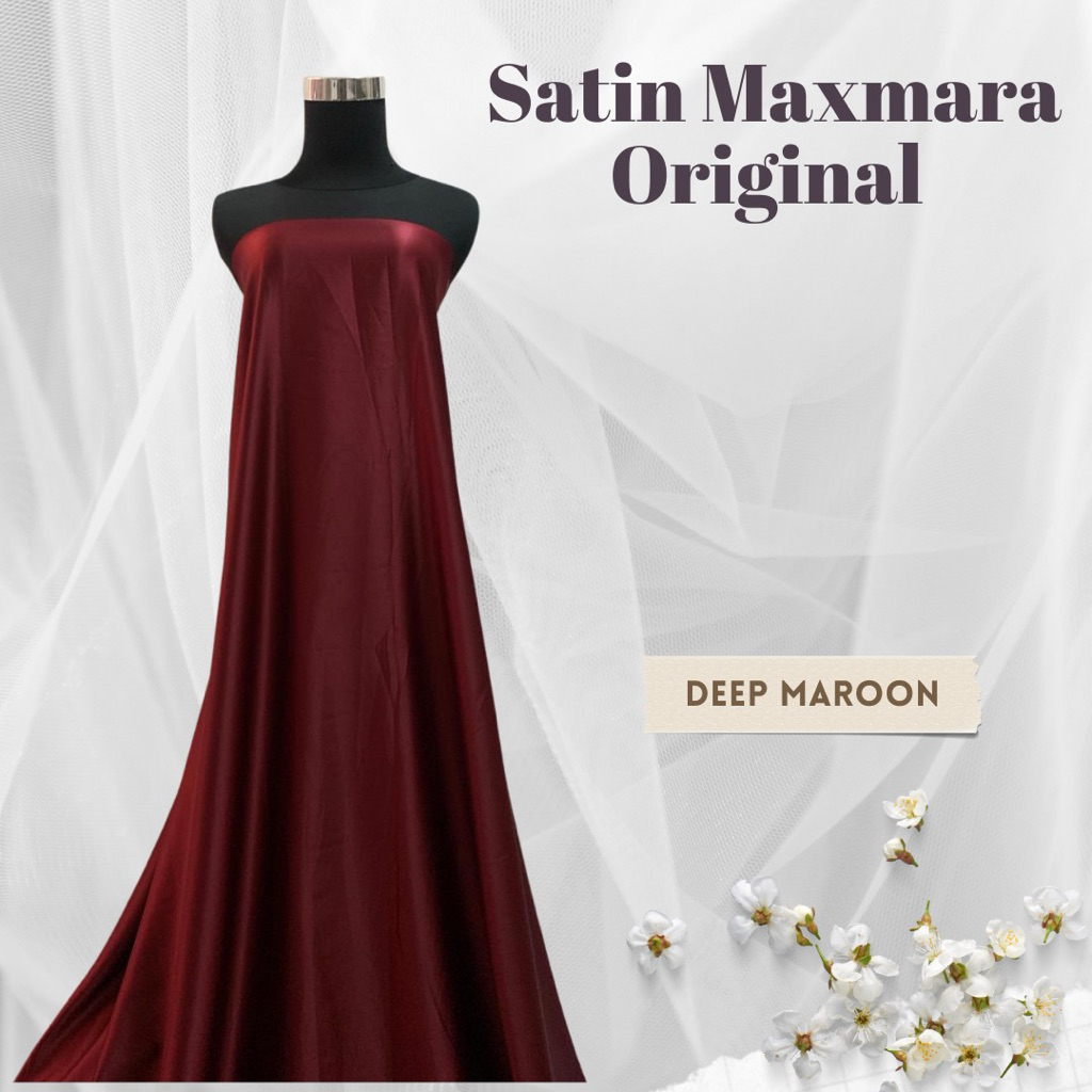 Bahan Kain Satin Saten Silk Luxury Maxymaraa Maksmaraa Warna Merah Maroon Tua