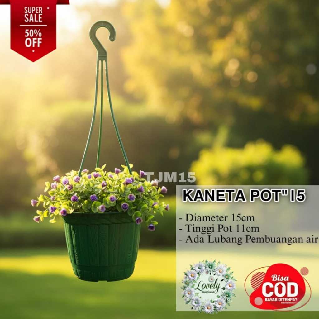 [KANETA] - Pot Plastik Gantung Hijau Ukuran POT 15 Pot Taman Hias Gantung