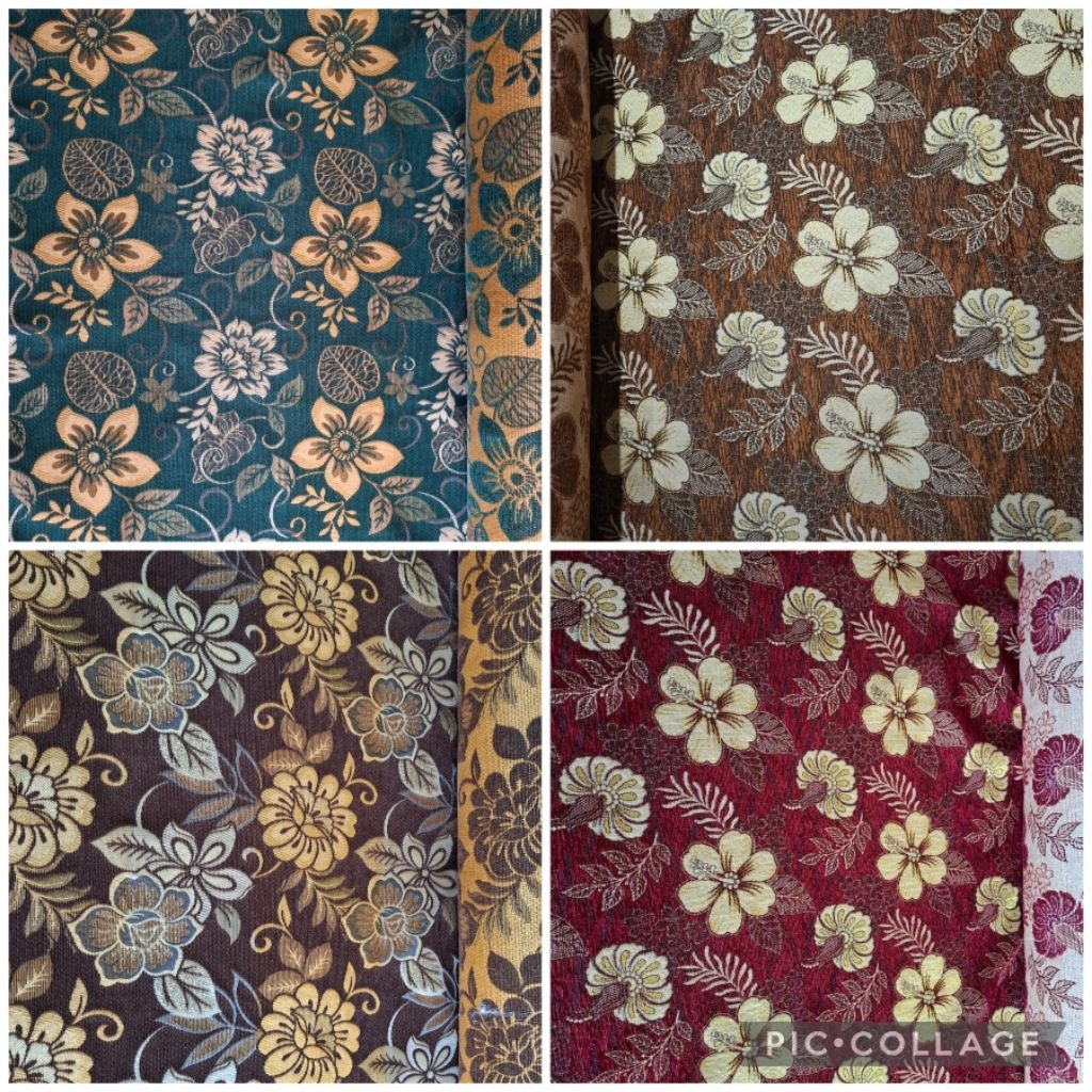 Kain Sofa Chenil Gold Motif // Kain Cenil Lapaloma Meteran // Bahan Kain Kursi Sofa Chenile Motif
