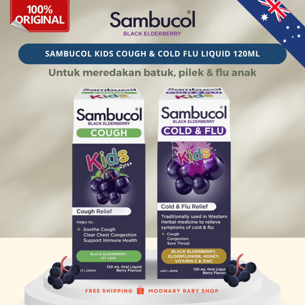Exp 09/2027 Sambucol kids black elderberry cold & flu / cough liquid 120ml obat batuk flu anak - Mad