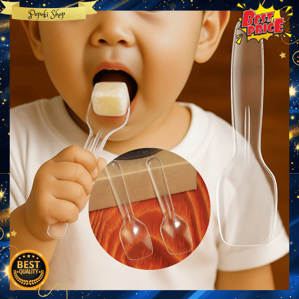 POPOKI sendok es krim kecil/Sendok Kecil Plastik Bening Ice Cream / Sendok Pudding / Sendok Jelly Pu