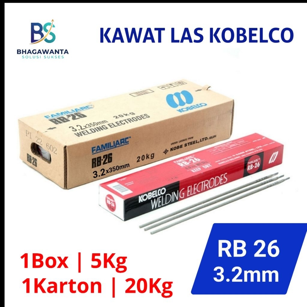 KAWAT LAS KOBE STEEL RB-26, 3.2 mm 5Kg. ORIGINAL KOBE STEEL