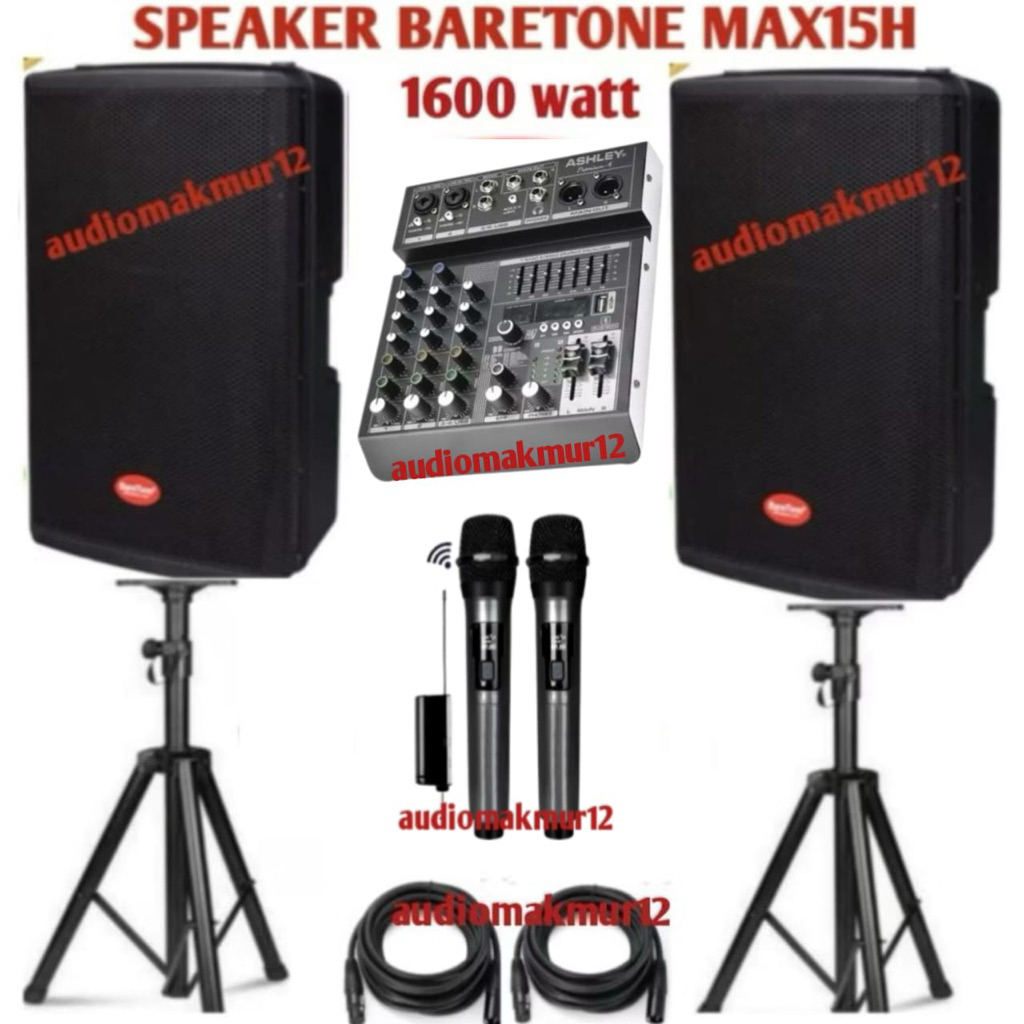 Speaker Aktif Baretone MAX15h 800 Watt Original Komplit Mixer Ashley 4 Channel Versi Reverb dsp99 Or