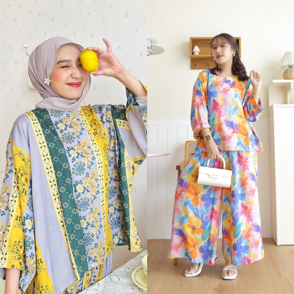 Nagita setelan baju atasan dan celana kulot batik richa setelan 7/8 panjang katun rayon dewasa wanit