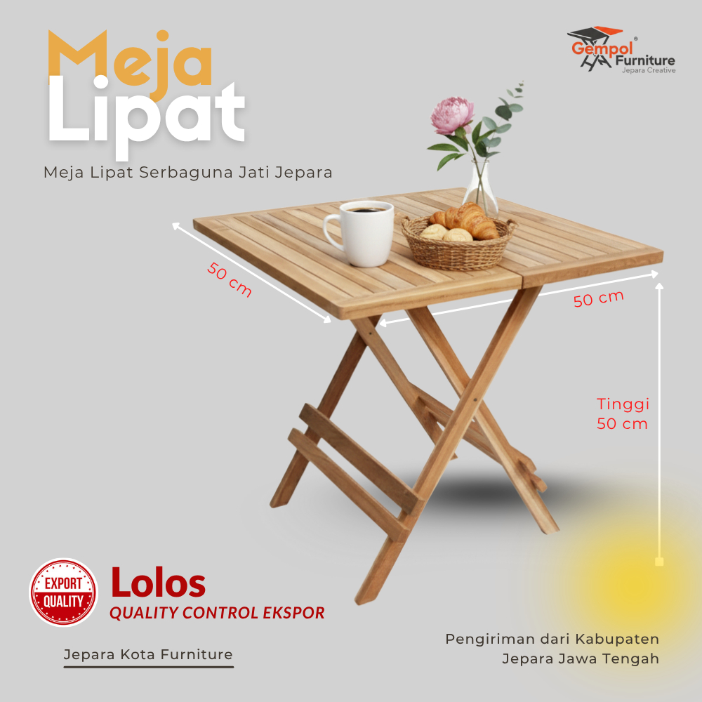 Meja Lipat kotak Jati Asli Jepara Murah Kokoh 30Kg / Kualitas Ekspor