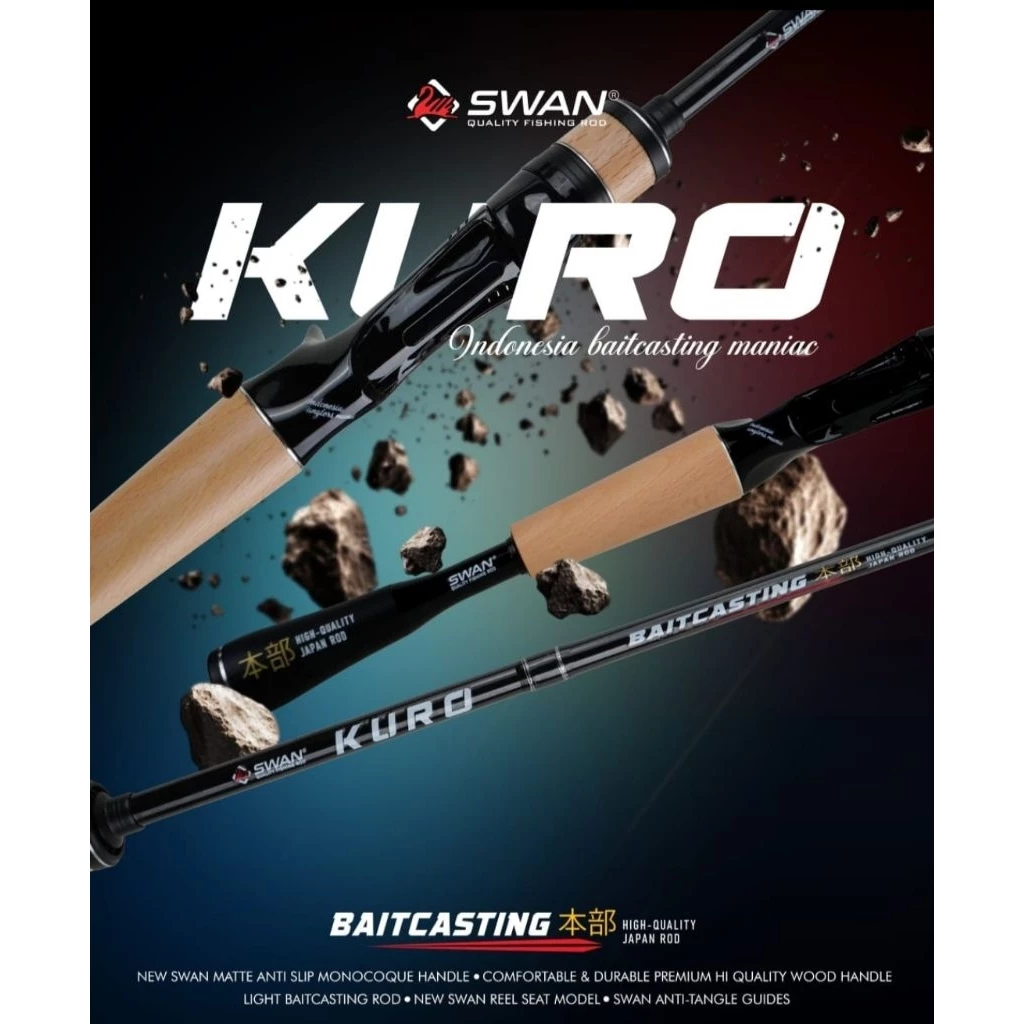 Joran Pancing Baitcasting Swan Kuro 180 cm Solid Carbon