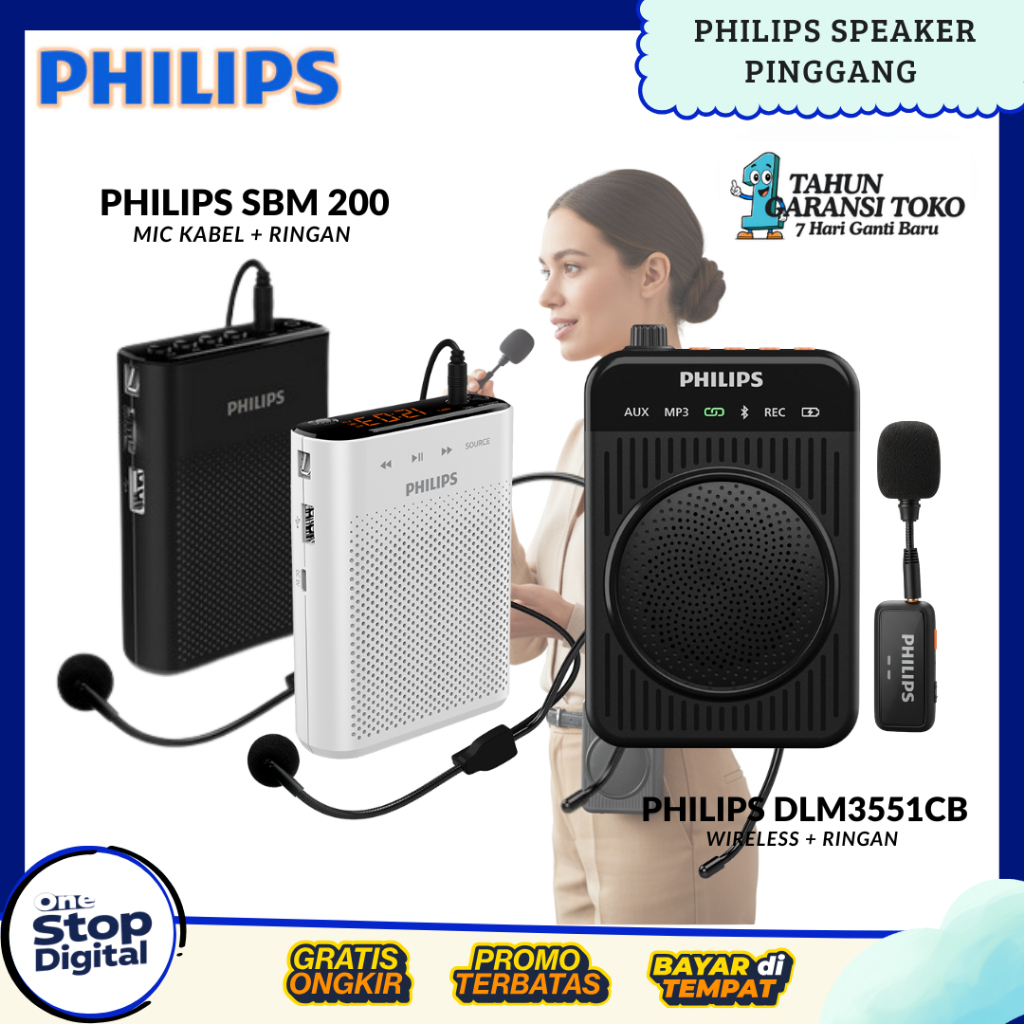 Philips DLM3551CB Wireless Mikrofon / Philips SBM200 Speaker Portabel Waistband Original Garansi