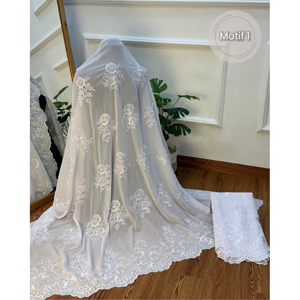 Bahan Kain Kebaya Adat Bali Sifon Lace Embroidery - Terbaru Warna Putih Bersih -1 Ptg Uk 1,4 Mtr