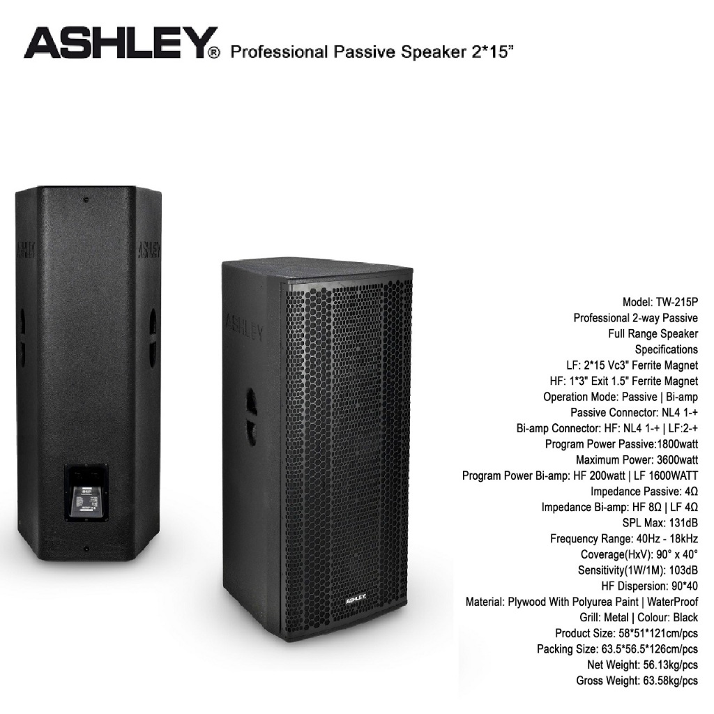 Speaker Pasif 2 x 15 Inch Ashley Tw215p Tw 215p Original New