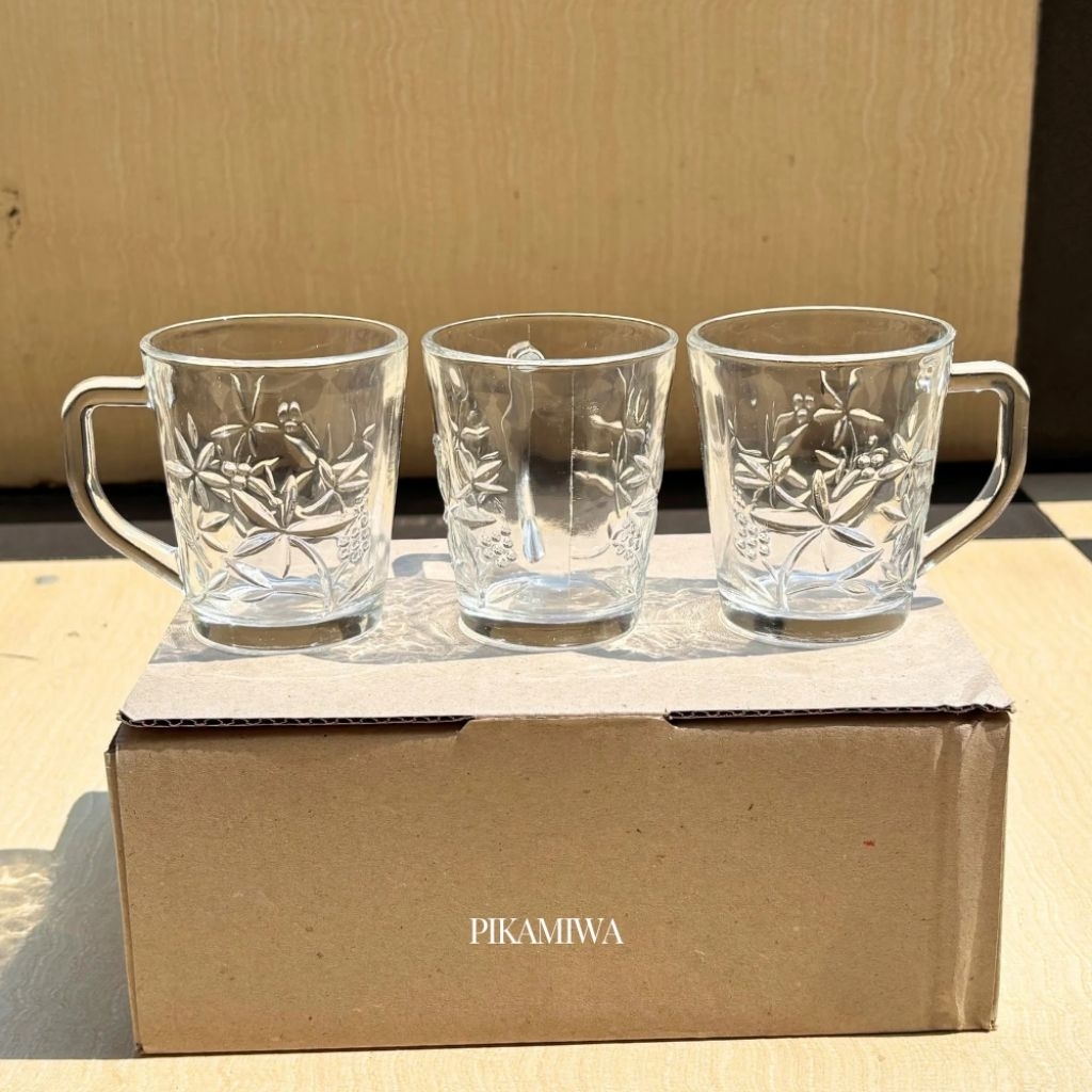 6 PCS GELAS KACA KIM MOTIF BUNGA gelas kaca gelas cantik gelas murah gelas minum warung