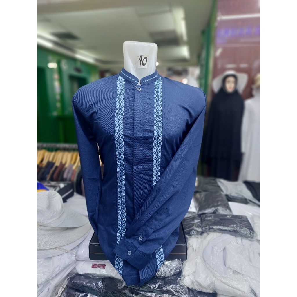 Kemeja Koko Pria Lengan Panjang Toyobo Premium Bordir Warna Navy