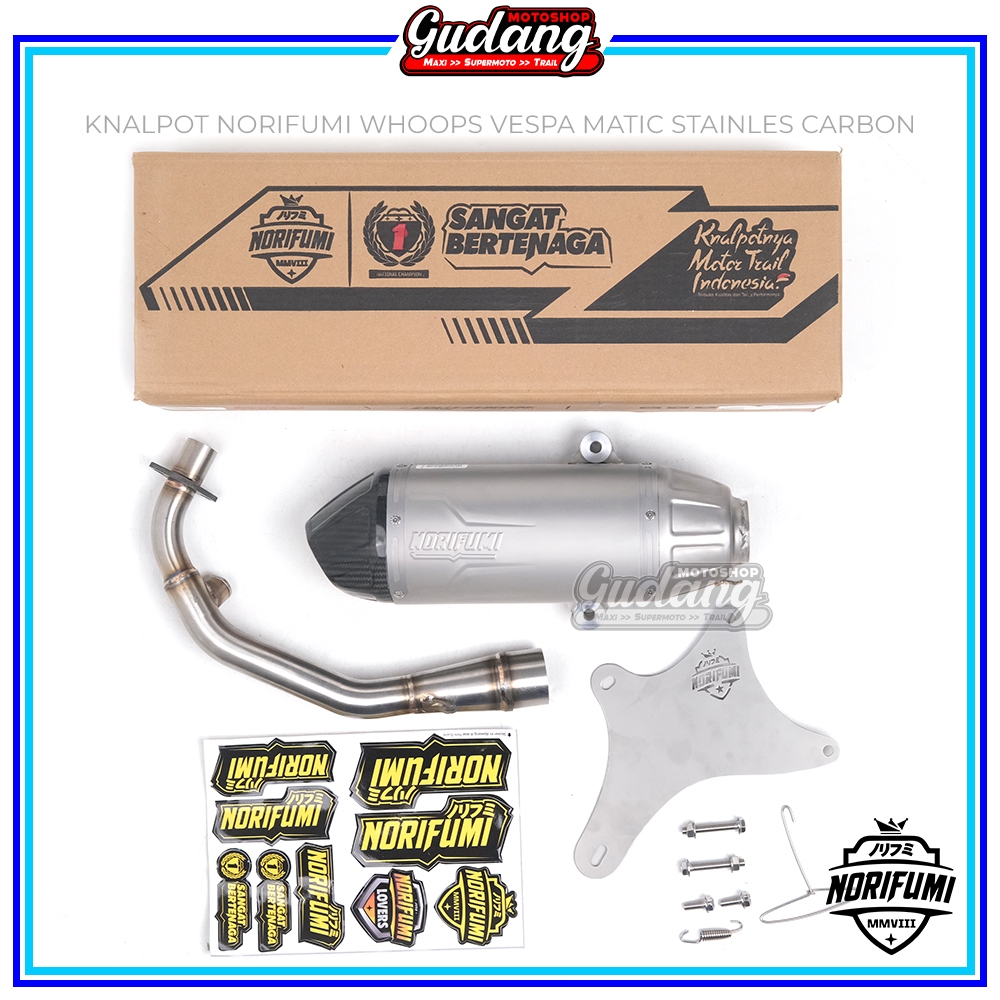Knalpot Norifumi Whoops Vespa Matic Stainless Carbon Vespa Sprint Prima S LX125 GTS 150 Matic