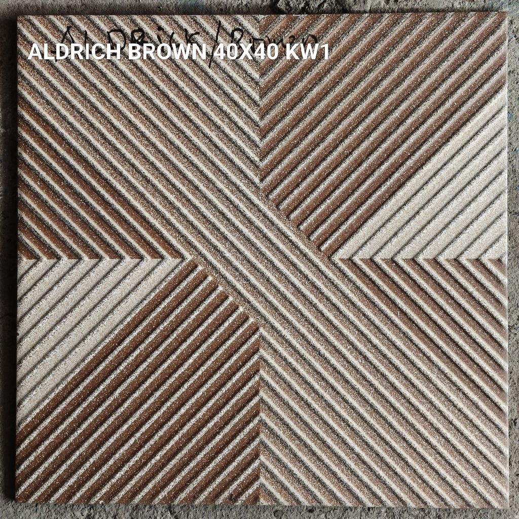 Keramik Lantai 40x40 Aldrich Brown Motif Garis Kasar KW1