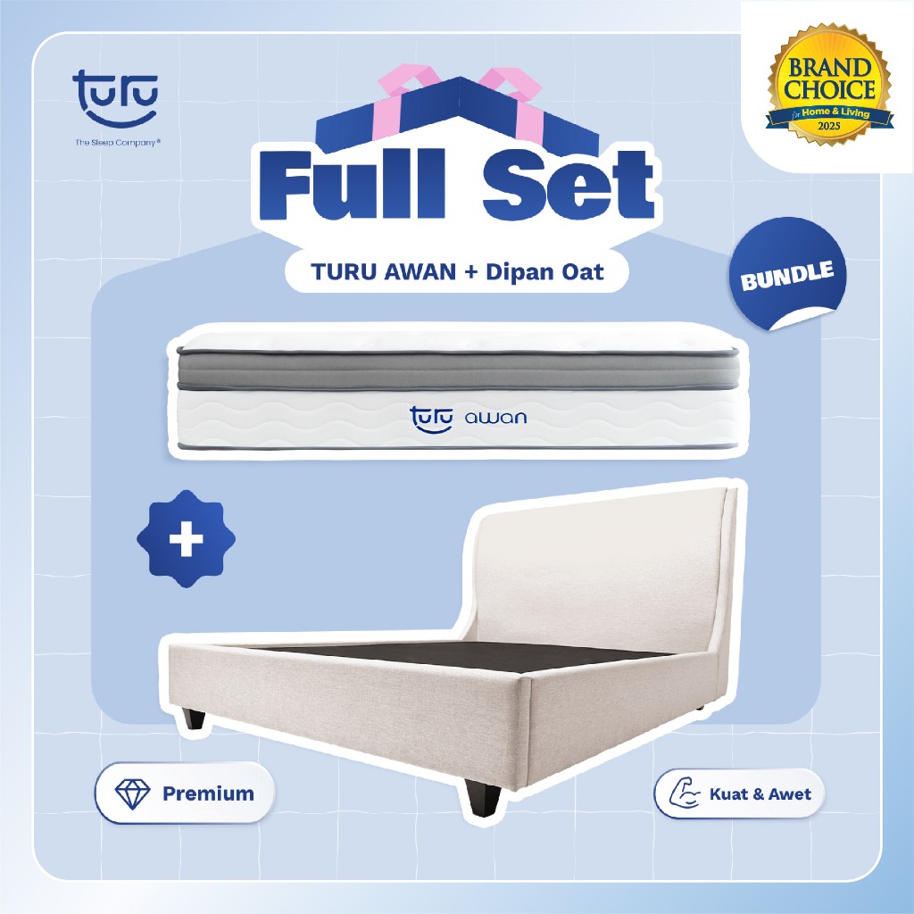 Set Bundle Pocket Spring Bed TURU AWAN + Dipan PEANUT / OAT TURU FULL SET TERMURAH TERLARIS