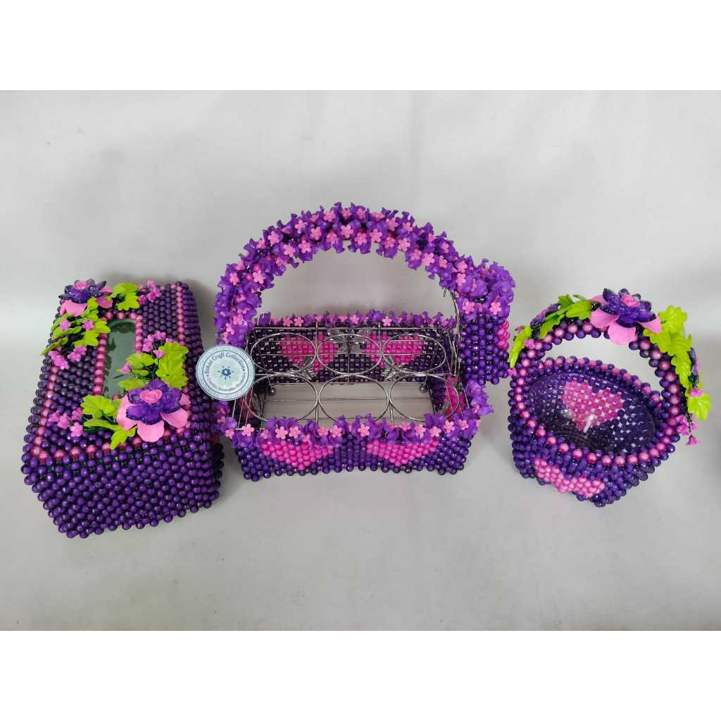 1 SET KERANJANG AIR MINERAL LUBANG 6, KOTAK TISU, WADAH PERMEN KOMBINASI WARNA PINK DAN UNGU