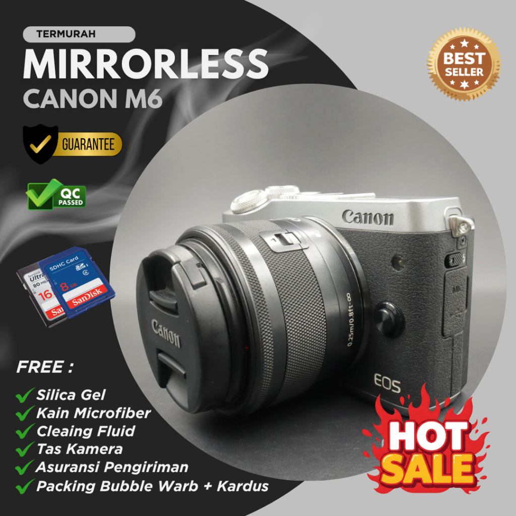 Canon EOS M6 Mirrorless Kamera + Lensa Kit