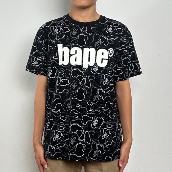 Kaos BAPE TEXT WHITE CAMO GREY BLACK TSHIRT 100% ORIGINAL