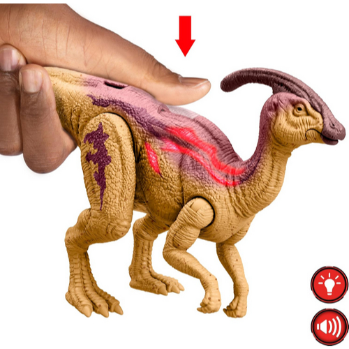 Mattel Jurassic World Wild Roar Dinosaur Action Figure, Parasaurolophus with Glowing Spine Reveal Li